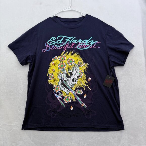 Ed Hardy Other - Ed Hardy T Shirt Mens XL Blue Skull Beautiful Ghost Tattoo Y2K